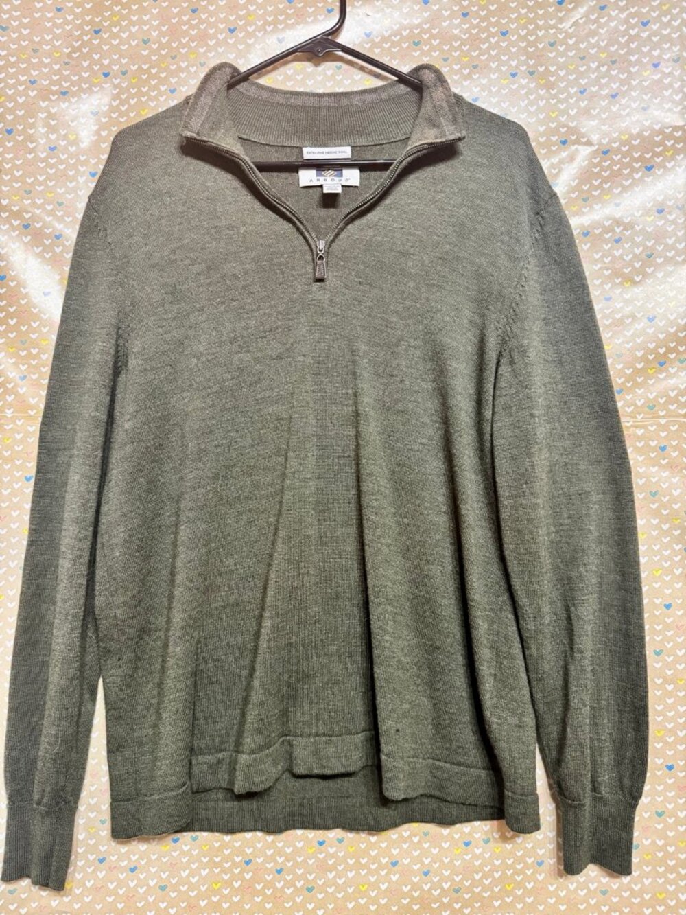 Joseph Abboud Extra Fine Merino Wool Quarter Zip Sweater Mens Large Olive Green